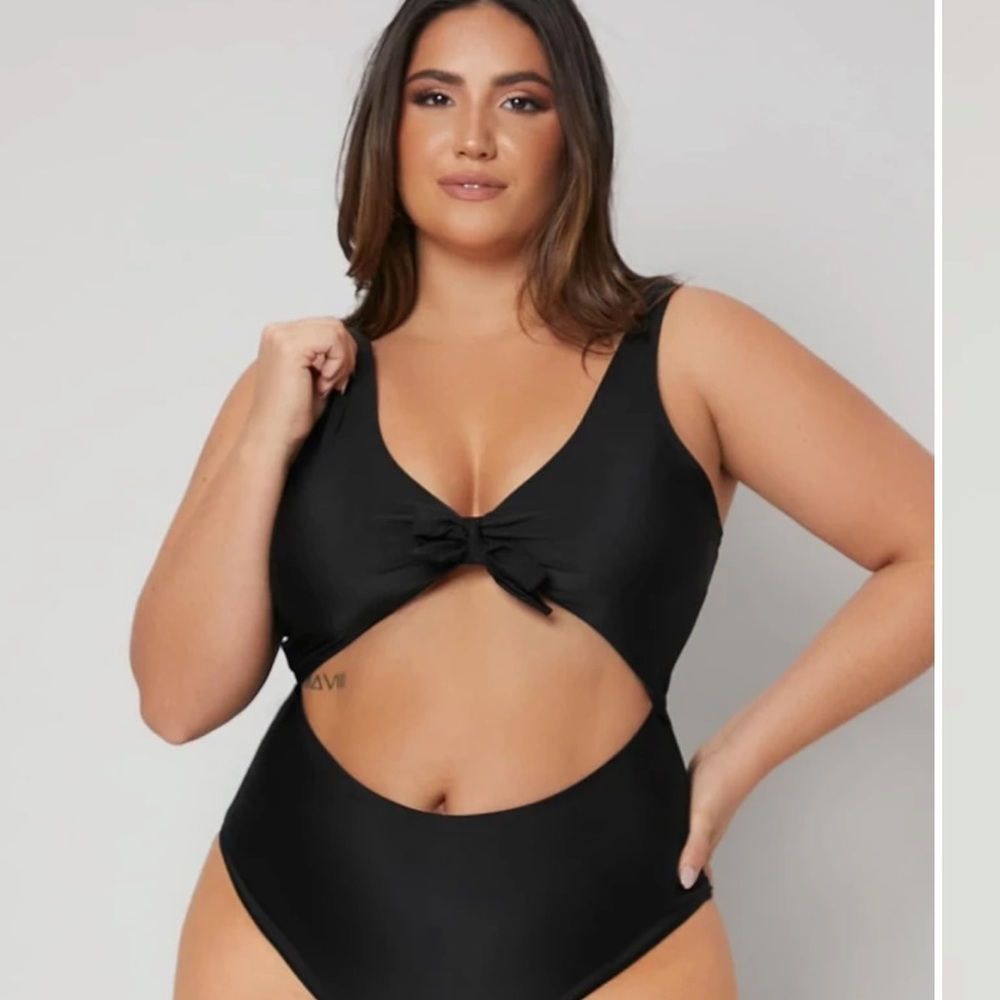 Plus Cut Out Knot Front One Piece Swimsuit